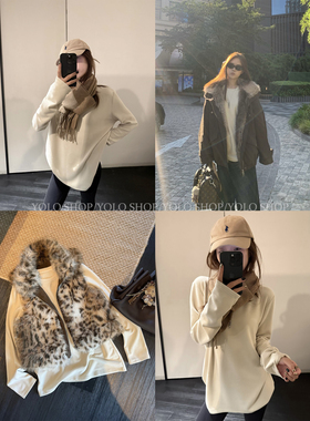 LIL CHER 超好穿天丝磨毛圆领长袖宽松打底衫慵懒百搭t恤保暖内搭