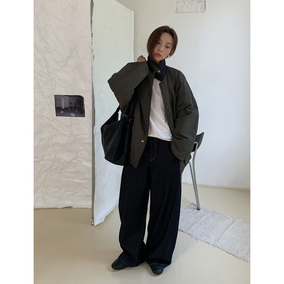 复古撞色格纹双面穿立领外套棉衣