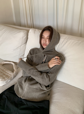 LIL CHER 特调色系经 典基础款软薄连帽拉链针织开衫女春秋薄外套