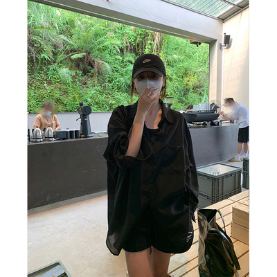 黑色长袖衬衫女宽松韩版外套上衣