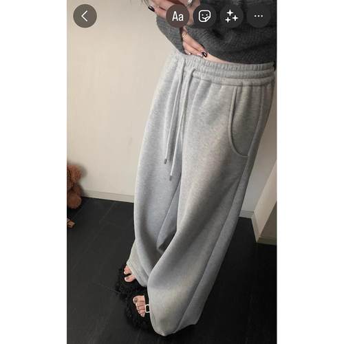 百搭不挑人松紧腰抽绳灰色卫裤女