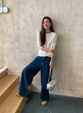 清仓 天菜比例 弧形直筒牛仔裤女春秋季复古百搭休闲裤长裤女