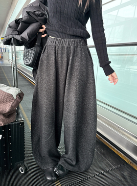 LIL CHER抗冻加绒毛呢质感宽松显瘦立体气球裤弯刀裤阔腿长裤保暖