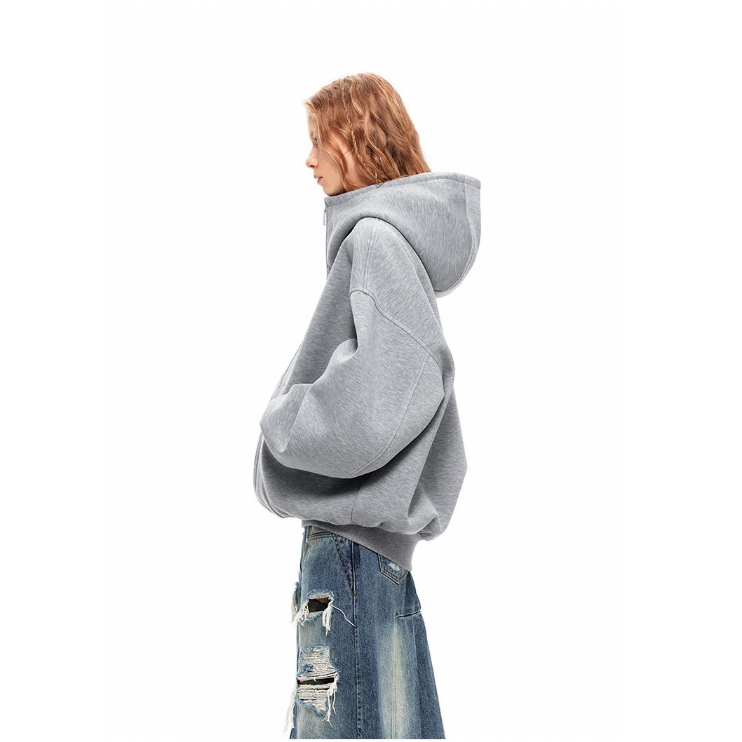 宽松廓形感连帽卫衣女加绒厚外套