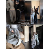 CHER 打底衫 同色系三件套 LIL 加绒连帽卫衣双腰卫裤 修身 套装 女