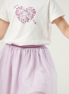 女童法式b风紫色系套装夏款2023新款宝宝短袖半身裙蓬蓬纱裙