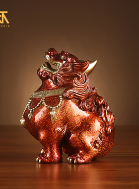 彩铜谛听摆f件朝天吼独角神兽铜貔貅地听客厅招財家居装饰品