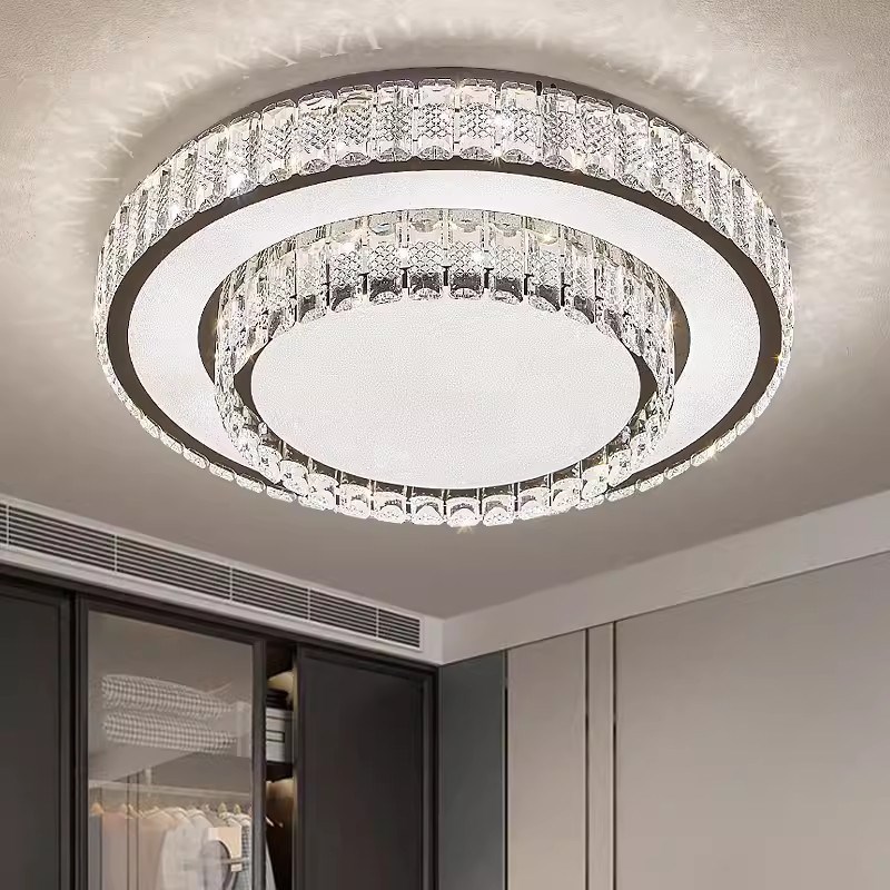 新款卧室灯现代简约大气客w厅圆形方形家用主卧轻奢水晶吸顶灯