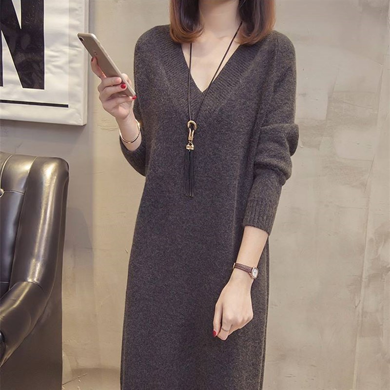 大码女装胖mm中长款秋装打底衫藏肉毛衣遮肚上衣R显瘦遮肉连衣裙2