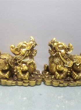 铜貔貅摆件c一对公母金钱纯铜貔貅家居客厅店铺皮丘摆设开业礼品