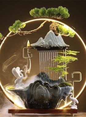 招财流水摆件创意假山喷泉循w环加湿器陶瓷家居办公室桌面开业礼