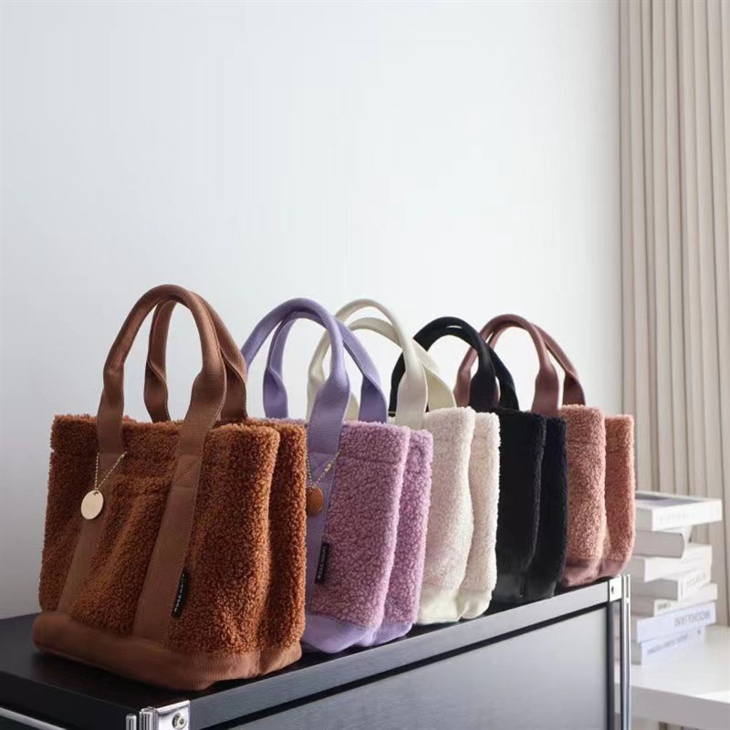 妈咪手提袋母婴外出轻便女包小y方包分格帆布包分层秋冬毛绒斜挎