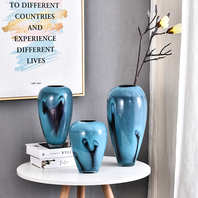 新款手工磨刻玻k璃花瓶欧式样板房创意家居客厅花器装饰品摆件