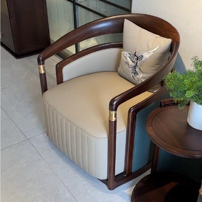 新中式乌金木休闲椅三件套组合客厅沙发圈椅别墅禅意太师椅阳台椅