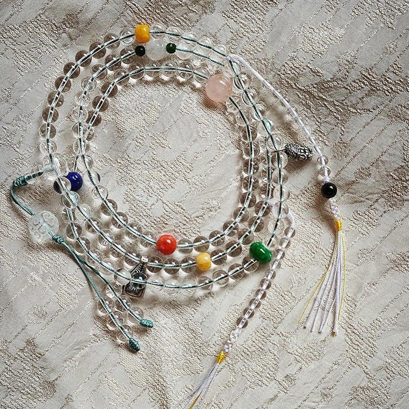 天然全净体8A白水晶佛珠手串多宝项链108颗毛衣链佛系念珠手链女