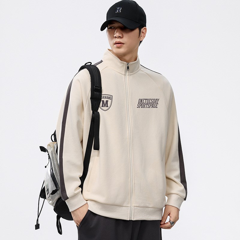 大码装春季新品330pG立领加肥拉链开衫外套宽松百搭撞色运动卫衣