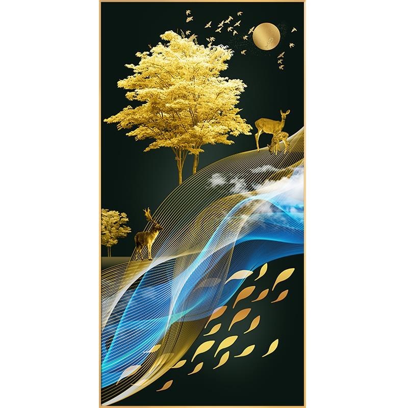 玄关进户门发财树装饰画树客厅y晶瓷挂画招财进宝自粘走道尽头壁图片