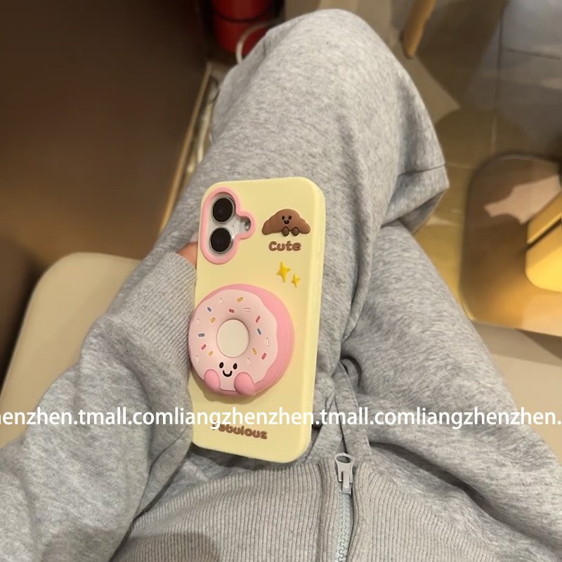 甜甜圈曲奇饼干支架适用苹果16promax手机壳iphone14女款15pro新款13pro防摔16小众13promax外壳立体甜美网红