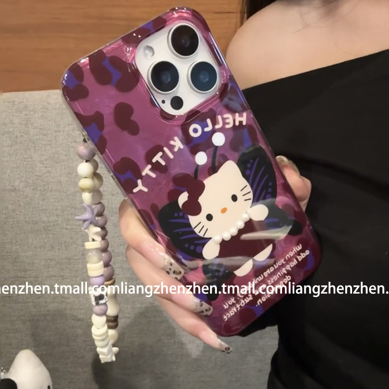 暗夜紫色蝴蝶HelloKitty猫适用苹果16promax手机壳iphone14女款15pro新款13软边硬壳pro防摔12小众可爱卡通潮