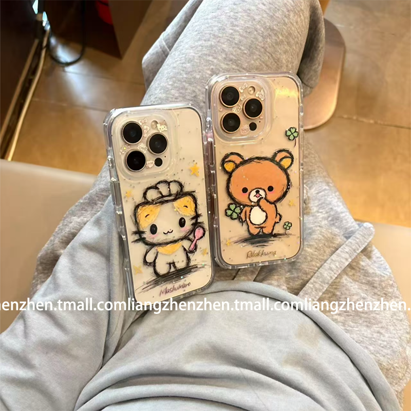 可爱轻松熊猫咪情侣适用苹果17promax手机壳iphone16女款15pro新款13pro防摔14保护套网红卡通超火透