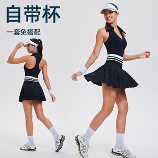 运动背心 羽毛球半身裙马拉松跑步健身短裙一体式 网球服套装 女夏季