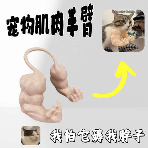 3D打印猫咪肌肉手臂挂脖玩具