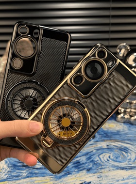 解压陀螺支架适用华为P60pro手机壳电镀散热网格mate60pro全包镜头Pura70pro新nova11/10pro荣耀magic5超薄90