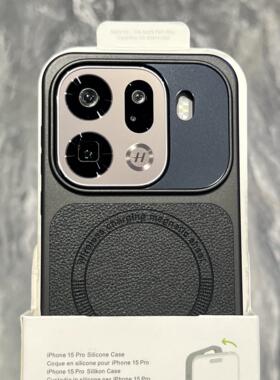 高级感黑色荔枝纹磁吸适用oppofindx9pro手机壳x8ultra电镀硬壳vivox300pro素皮拼接X200新款简约iQ0015一加