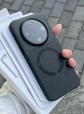 高级感黑色荔枝纹磁吸适用华为mate80promax手机壳70Air电镀500荣耀Majic8素皮拼接vivoX300pro新OPPOfindx9