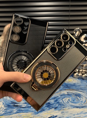 解压陀螺支架适用三星S25Ultra手机壳S24Ultra电镀散热网格S23U全包防摔3星galaxyS24+自带镜头膜note20ultra