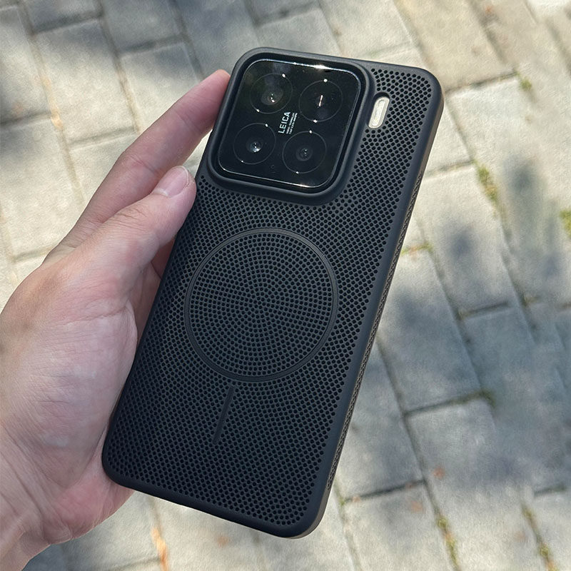 高级感散热细圈磁吸充电适用小米15手机壳新款14pro华为mate70/60pro透气降温Pura70+全包防摔超薄镂空磨砂硬