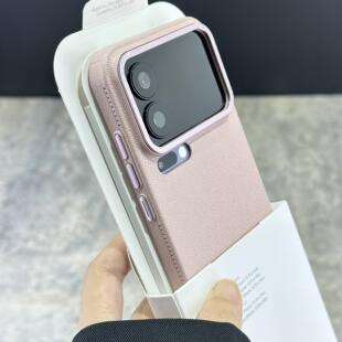 韩系ins小众粉色荔枝纹理PC适用小米17promax手机壳15金属镜框14ultra全包防摔13高级感新款防指纹磨砂简约硬