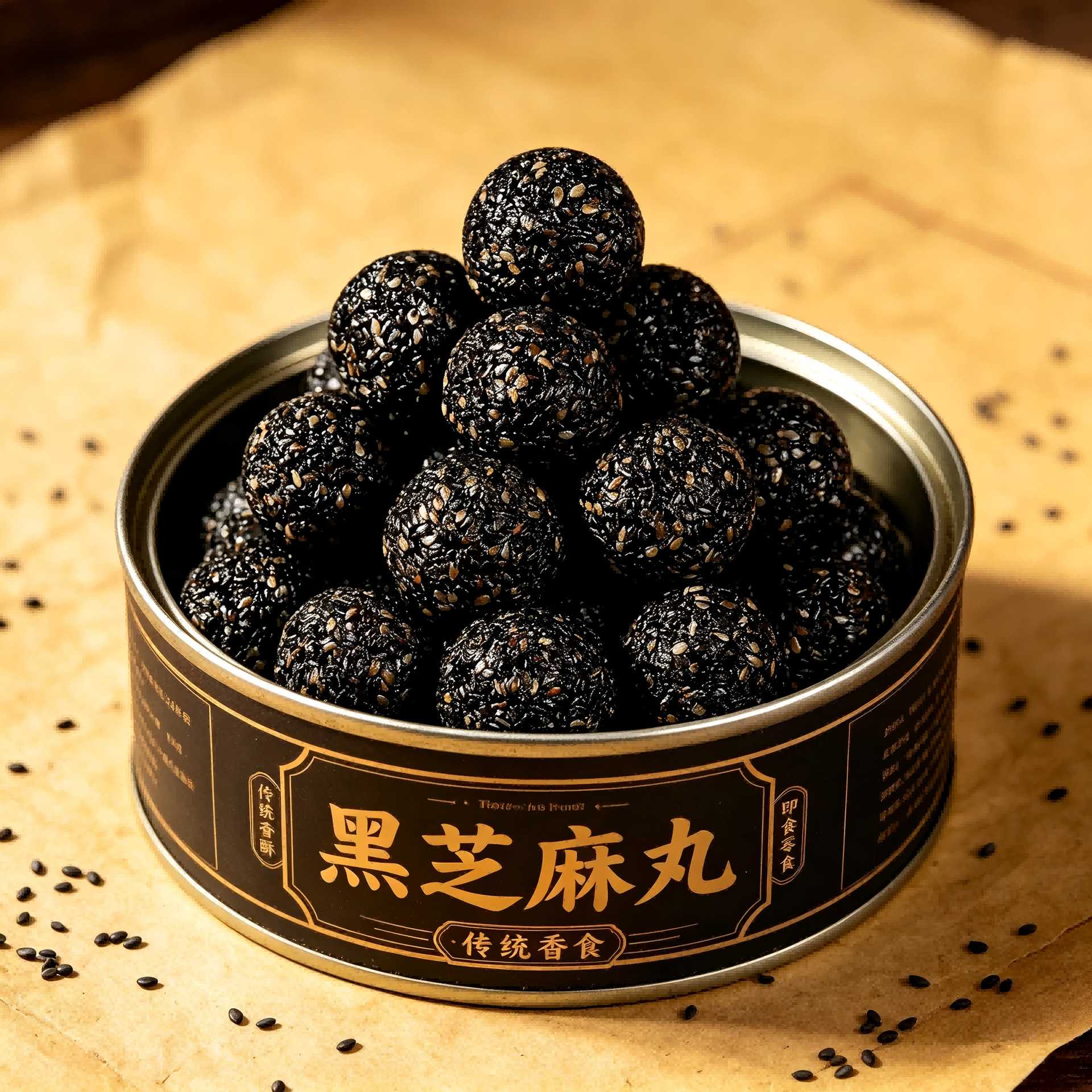 黑芝麻丸罐装精选饱满黑芝麻即食蜜丸零食罐装大颗料