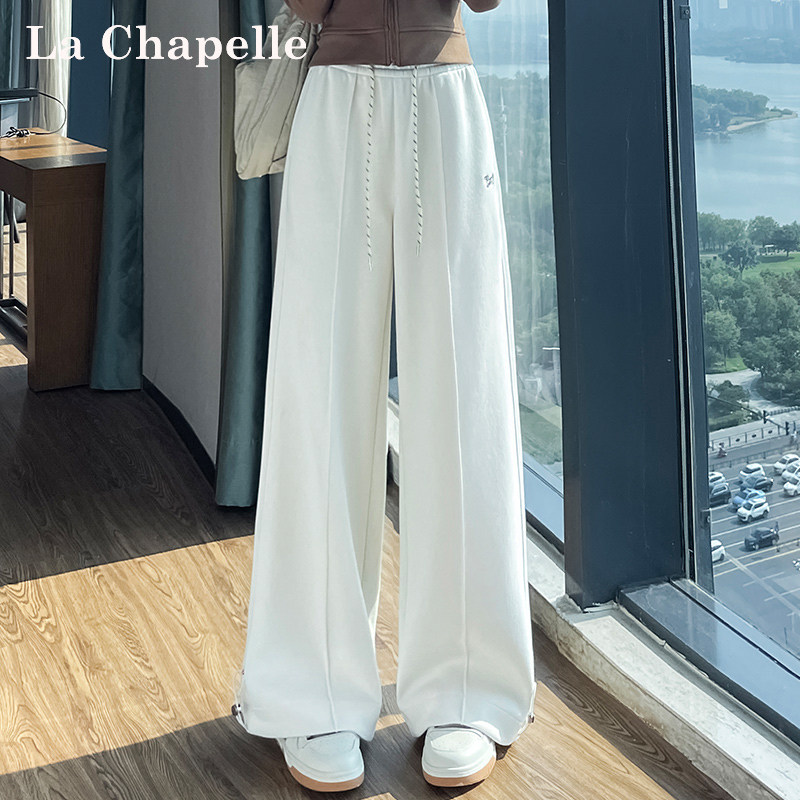 LaChapelle/拉夏贝尔冬季2025新款加绒宽松高腰直筒女休闲裤8577