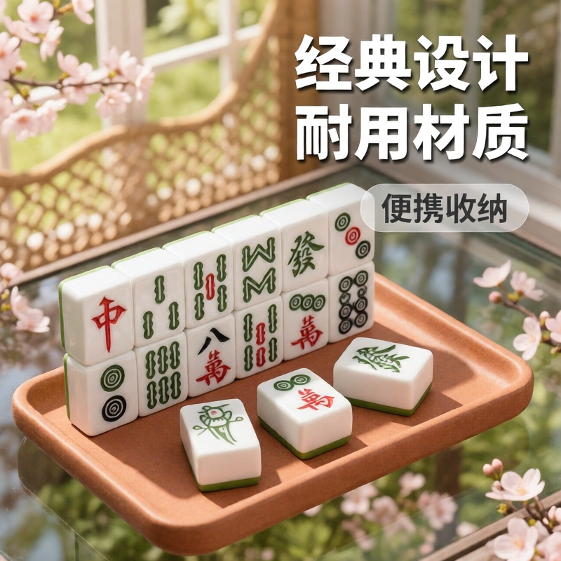 家用手搓麻将牌宿舍大号中号小号麻将手戳手打蓝色绿色麻将4042号