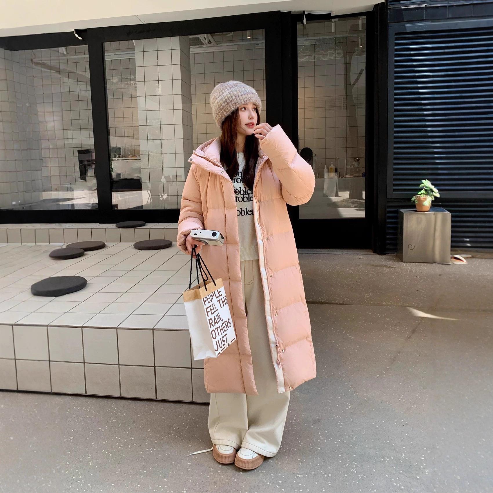 CV凸乆鸟长款羽绒服白鸭绒小个子连帽加厚泡芙冬装外套官方旗舰店