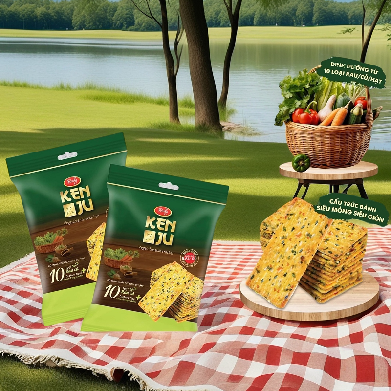 越南进口Richy蔬菜薄脆饼干健康代早餐饱腹零食办公室休闲零食品
