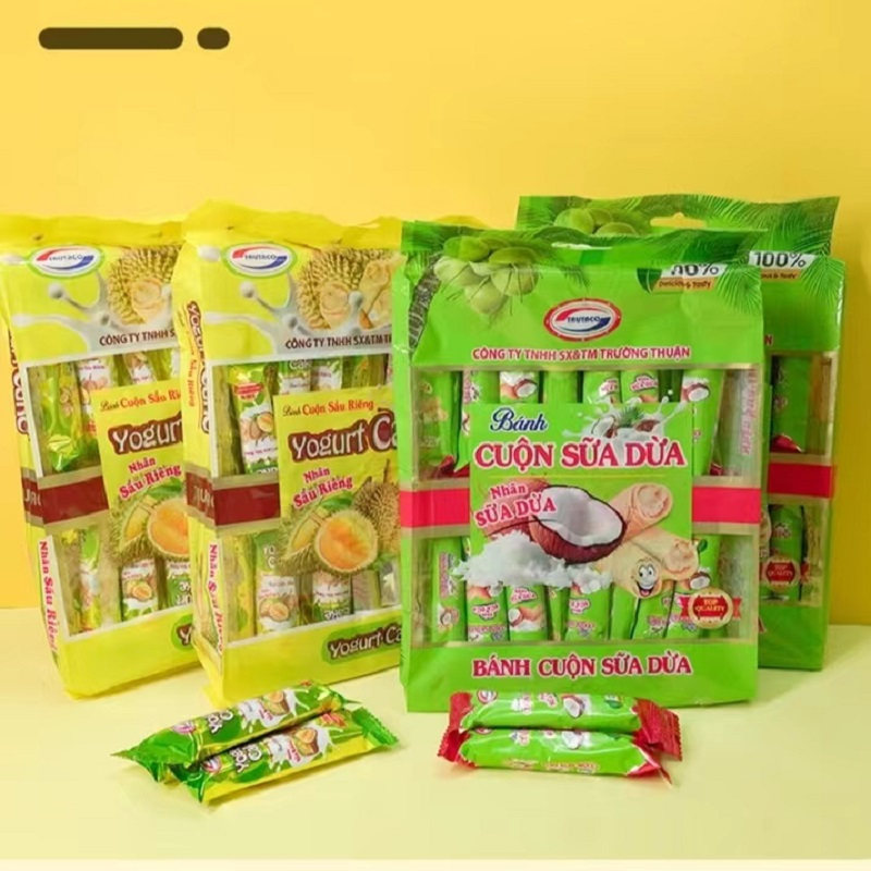 越南进口椰子味榴莲味椰蓉夹心酥脆卷250g越南风味饼干休闲小零食