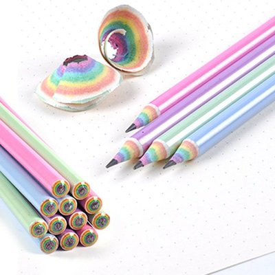 12Pcs/Box Paper Rainbow HB Pencils Writing Stationery For Sc