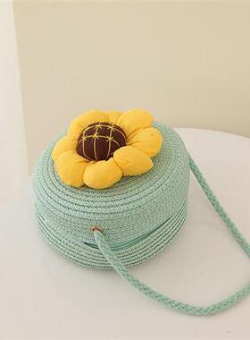 Kids Sunflower Straw Shoulder Bag Girl Summer Sweet Purse Pr