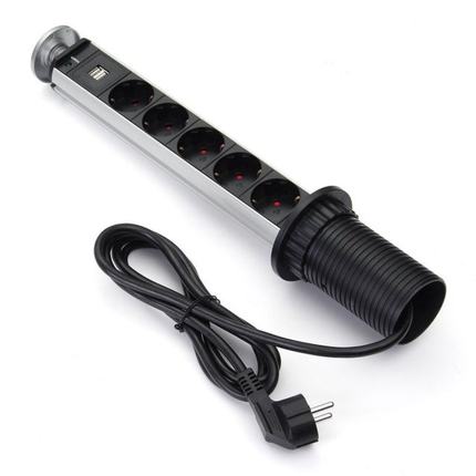 EU Plug PULL UP 3/4/5/6 Power Socket 2 USB 16A Charging Port