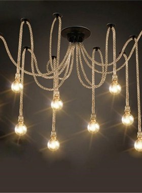 E27 1.5M 3/4/5/6/8/10 Heads Hemp Rope Pendant Lights Chandel