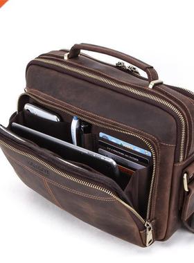 Crazy Horse Cowhide Men Briefcase Genuine Leather Man Crossb