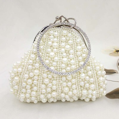 Fashion White Plastic Pearl Hobos Ladies Clutch Bag Elegant