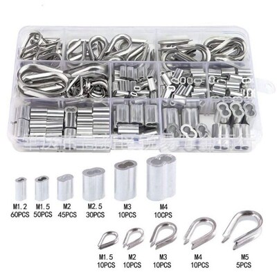 ?250Pcs Stainless Steel Wire Rope Cable Thimbles Combo and A