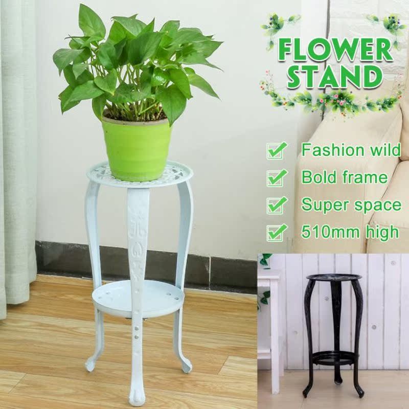 Indoor 2-layer White Metal Iron Flower Stand Tray Flower She