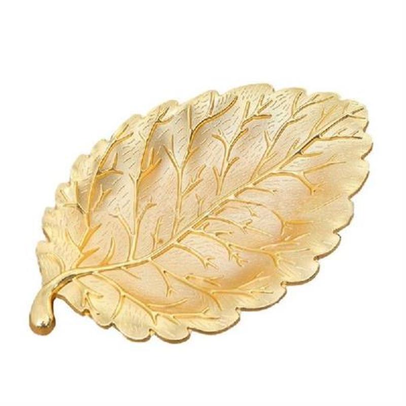 Small Golden Leaf Tray Decorative Gold Trinket Dish Ring