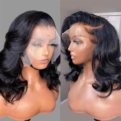 Body Wave Short Bob Wig 5x1 T Part Wig Peruvian Human Hair W
