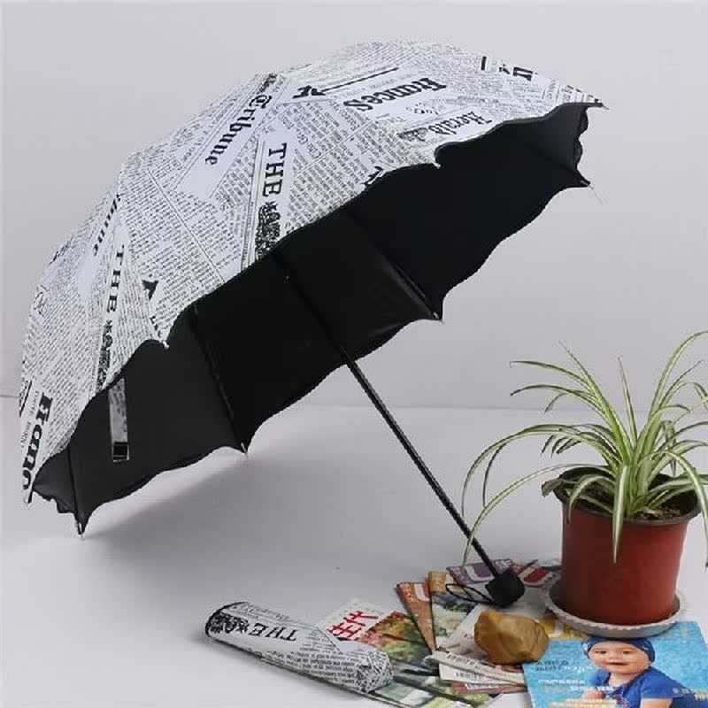 Newspaper Printing Three Folding Umbrellas Woman Lady