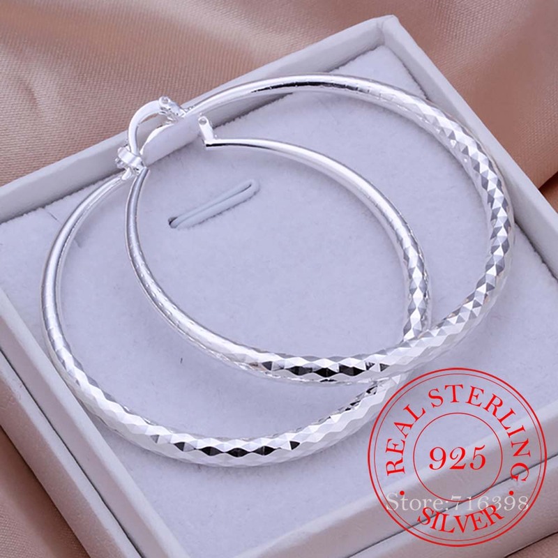 925 Sterling Silver Hip Hop Round Earrings for Women Large C